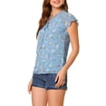 thumbnail image 4 of INSPIRE CHIC Women's Back to School Floral Blouse Short Cap Sleeve Chiffon Casual Ruffle Tops Blue L, 4 of 7
