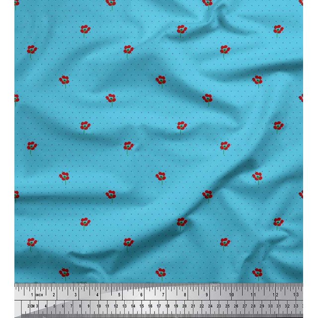 Soimoi Poly Georgette Fabric Artistic Flower & Dots Print Fabric by Yard 42 Inch Wide