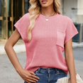 thumbnail image 2 of Timegard Hauts pour Femmes Manches Cap Tricot Col Rond T-Shirts Décontractés Haut Uni avec Poche, 2 of 7