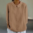 thumbnail image 1 of AherBiu Chemises en Lin pour Femmes Manches 3/4 Col à Revers Style Rétro Hauts Décontractés Amples Mode Automne 2024 Blouses, 1 of 5