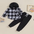 thumbnail image 2 of Boys Ripped Drawstring Pants Set with Long Sleeve Hooded Plaid Tops, 2 of 9