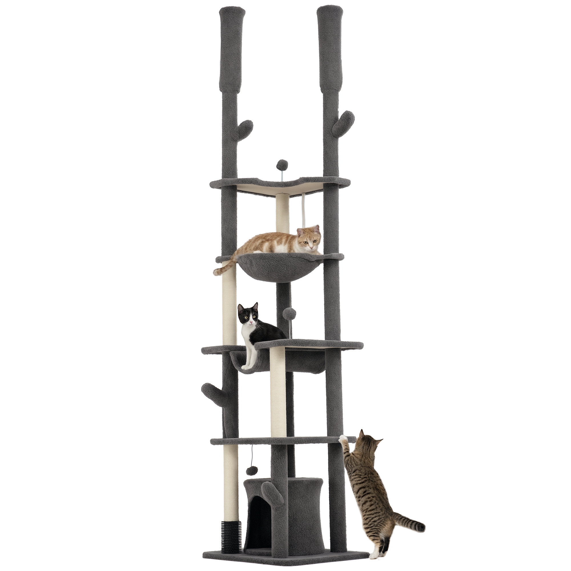 PawHut 89"-100" Floor to Ceiling Cat Tree w/ Scratching Posts, Grey