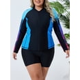 thumbnail image 3 of Charmo Womens Plus Size Long Sleeve Rash Guard Top Zipper Swimsuit Swim Shirt, 3 of 6