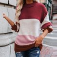 thumbnail image 1 of EGNMCR Chandails pour Femmes Femmes Décontracté Rayé Patchwork Manches Longues Épais Tricot Chandail Col Rond Manteau, 1 of 1