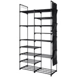 9 Tier Stackable Shoe Rack with 4 Side Pockets and Hooks, 30 Pairs Durable Metal Pipes Shoe Shelf Tower Storage Organizer, Black