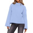 thumbnail image 3 of Women'S Long Sleeve Ribbed Knit Loose Pullover Sweater Tops Fuzzy Knit Casual Chunky Fall Outfits Clothes Light Blue M, 3 of 9