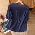 thumbnail image 5 of Pompotops Blouse à Col en V pour Femmes en Coton et Lin à Manches Trois-Quarts avec Manches Lanterne Liquidation, 5 of 5