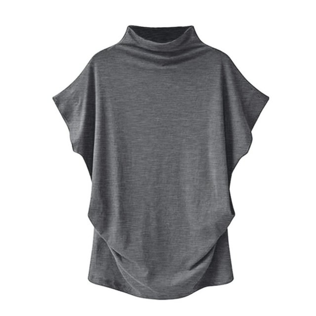 AMERTEER Blouse Décontractée en Coton à Manches Courtes et Col Roulé pour Femmes, Grande Taille