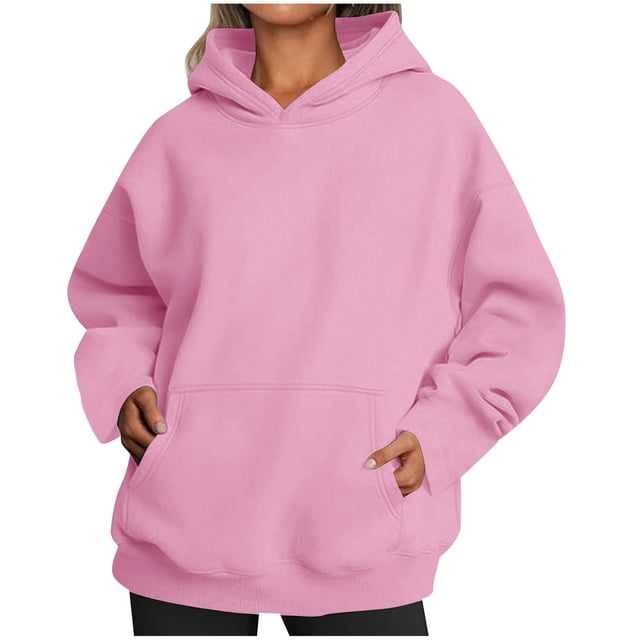 RXIRUCGD Chandails à Capuchon Surdimensionnés pour Femmes en Molleton Chandails à Manches Longues Chandails à Enfiler Tenues d'Automne avec Poche, Rose, Taille : S