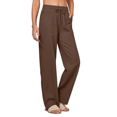 Maean Women Wide Leg Palazzo Pants Cotton Linen Drawstring Pant Elastic Waist Trousers with Pockets