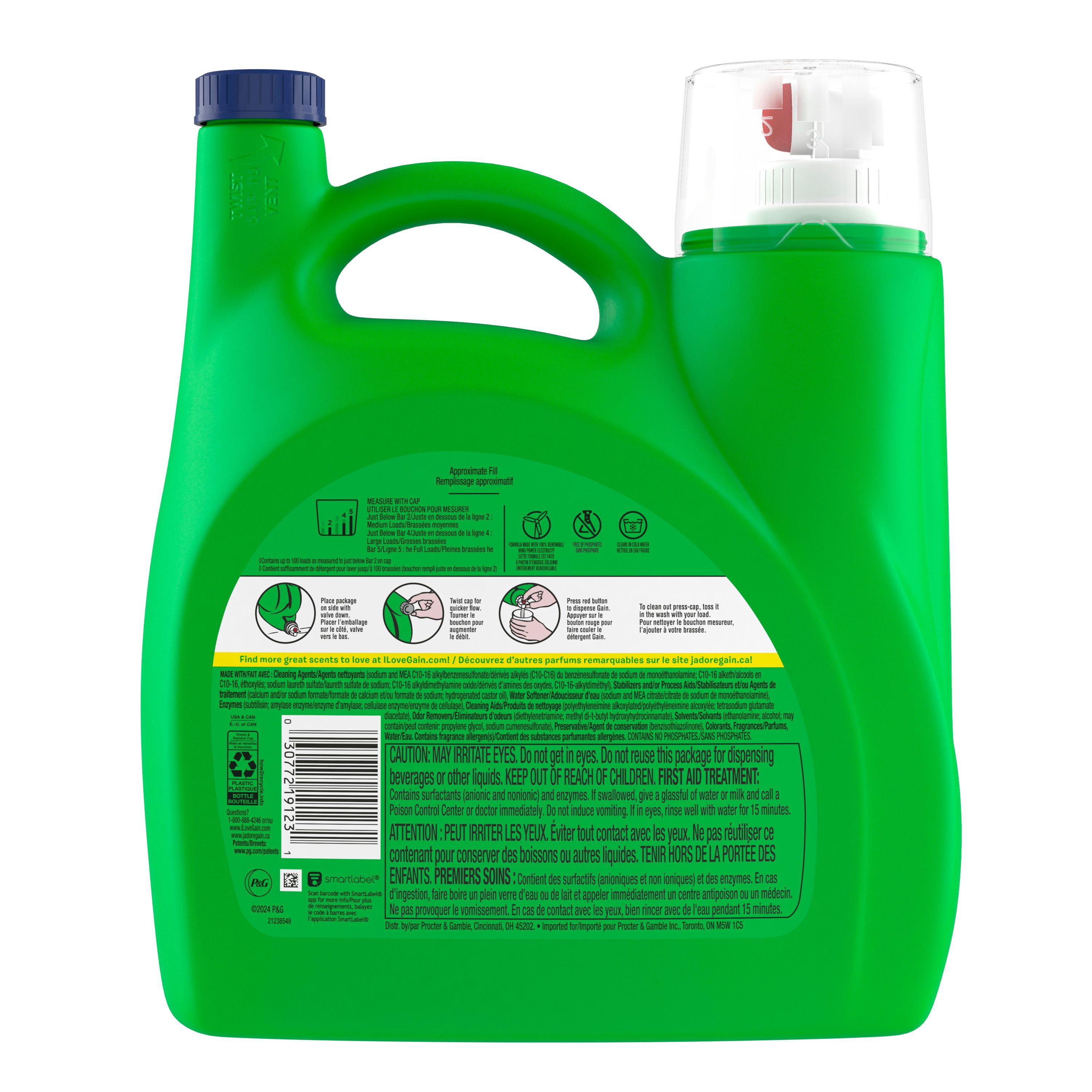 Détergent à lessive liquide Gain, parfum Original, 100 brassées, 4.25 L