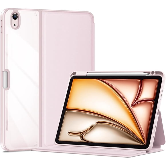 Smart Case for iPad Air 11-inch M3 2025 & M2 2024, Air 5th (2022) / 4th Gen (2020) 10.9 Inch; Shockproof Cover with Clear Back & Pencil Holder -Pink
