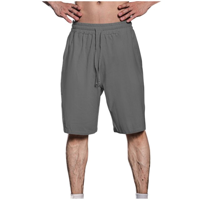Diufon Men's Athletic Shorts Cotton Linen Drawstring Waisted Outdoor Sport Shorts Spring Summer Shorts with Pockets