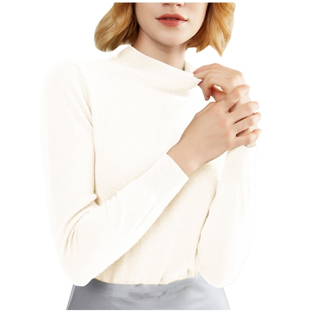 FAIWAD Chandails de Base à Manches Longues pour Femmes, Col Rond, Ajustés, Extensibles, Ajustés, Pulls