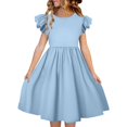 thumbnail image 1 of FhsagQ Robes pour Filles Enfants Filles Manches Volantées Col Rond Robes Enfants Été Robe à Manches à Volants Fille Robes de Printemps Taille 8-10 Moins de 20 Printemps Bleu 5-6 Ans, 1 of 5