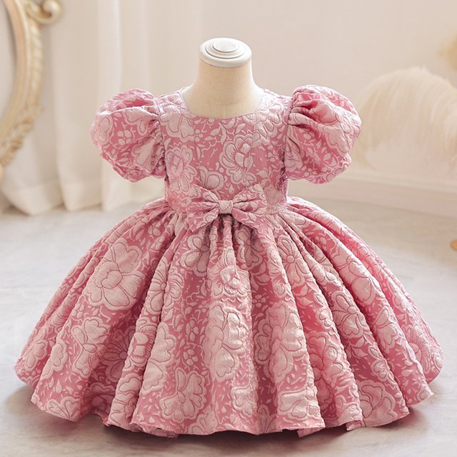 Robes pour Filles Robes de Demoiselle d'Honneur pour Bébés Filles Robes de Fête Robe de Concours à Manches Bouffantes avec Nœud Papillon
