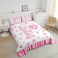 thumbnail image 4 of Erosebridal Initial F Letter Bedding King Comforter Set, Pink Heart Bow-tie Down Comforter, Geometry Decor, Microfiber 3pcs, 4 of 8