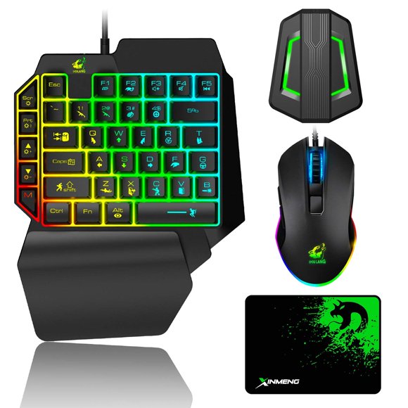 Gaming Keyboard and Mouse Combo, Wired 39 Keys Mechanical Feeling Rainbow LED Backlit Keyboard and RGB Gaming Mouse and LED Backlit Converter Compatible with PS4/Xbox On