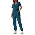 thumbnail image 3 of Sentmoon Two Piece Sets for Women Summer Workout Tops for Women and Business Pants Short Sleeve V Neck Cute Outfits for Women Loose Solid Color Button Down Women Blouses for Party and Evening, 3 of 7