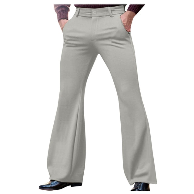Xuniizn Mens Dress Pants, Solid Color Zipper Button Stretch Flared Pants with Pockets, Business Fashion Comfortable Formal Suit Trousers