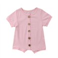 thumbnail image 3 of Baby Boy Girl Round Neck Short Sleeve Romper Button Front Unlocked  Summer Playsuit, 3 of 5