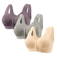 thumbnail image 1 of Yanlir 3PCS Everyday Bra for Women's Fashion Button No Underwire Front Closure Comfort Bras Full-Coverage Senior Wireless Snap Closing Bra(Multicolor#4,3XL), 1 of 6