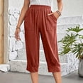 thumbnail image 2 of VEKDONE Womens Cotton Linen Capris Pants Wine XXXL, 2 of 9
