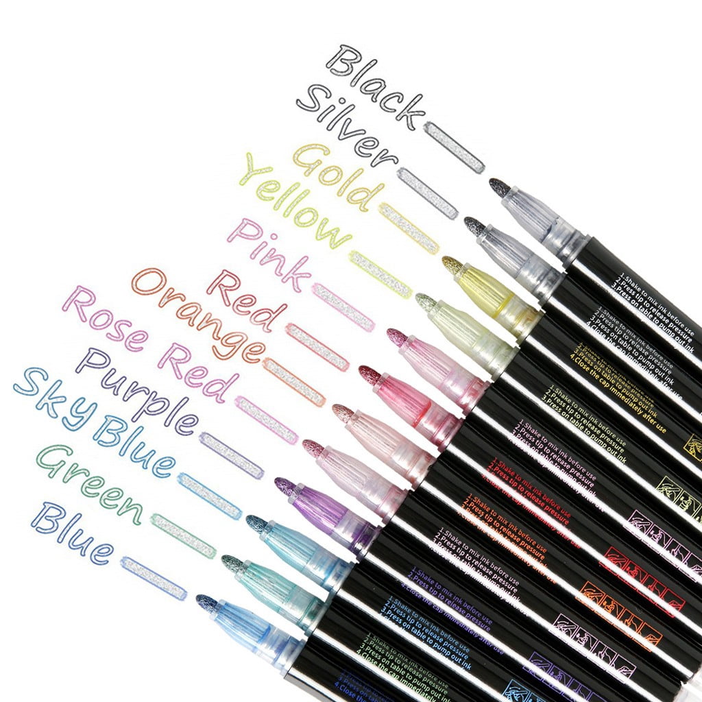 ZTTD 12 Colors Shimmer Markers Metallic Glitter Pens Set Sparkle Gift Present Doodle Drawing Supplies Art Craft
