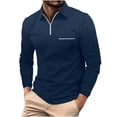 thumbnail image 2 of XZNGL Polo à Manches Longues pour Hommes, Col Rabattu, Fermeture Éclair Complète à l'Avant, Poches avant, Couleur Unie, Polyester Respirant, Coupe Décontractée, Tenue d'Été, 2 of 7