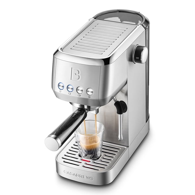 Casabrews 3700Essential Machine à Espresso Argentée avec Réservoir d'Eau de 20 Bars, 49 Oz, au design Épuré en Acier Inoxydable. Dotée d'Un Porte-Filtre de 51 mm pour des Injections Individuelles à Saveur Complète, d'Un Manomètre Intégré pour une Infusion Précise et d'Une Buse Vapeur Puissante pour Créer un Lait en Microfibres Riche, Convient pour l'Art du latte. Compacte et Élégante, Idéale pour la Maison Ou le Bureau.