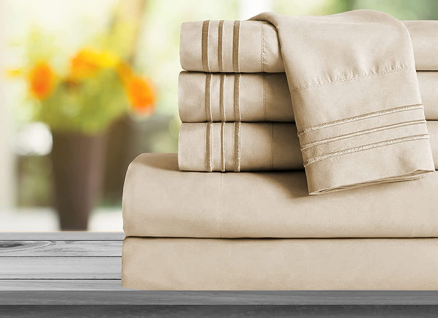 Mocassi 1800 Series Sheet Set 6 Pieces Deep Pocket Twin/Twin XL Cream