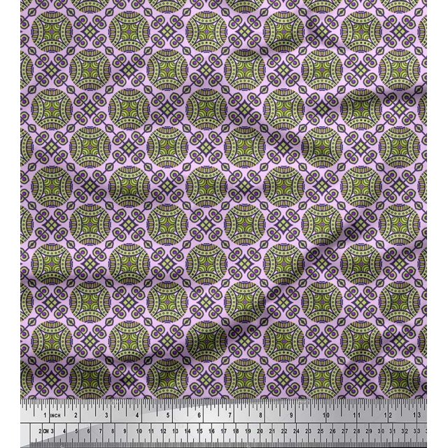 Soimoi Polyester Crepe Fabric Geometric & Mandala Kaleidoscope Print Fabric by The Yard 52 Inch Wide