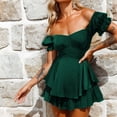 thumbnail image 4 of Kcodviy Women's Solid Color Ruffle Leopard Romper one Neck Short Sleeve Suits Up Europe and The United Womens Summer Jumpsuits and Rompers States Straps Jumpsuit Shorts, 4 of 4