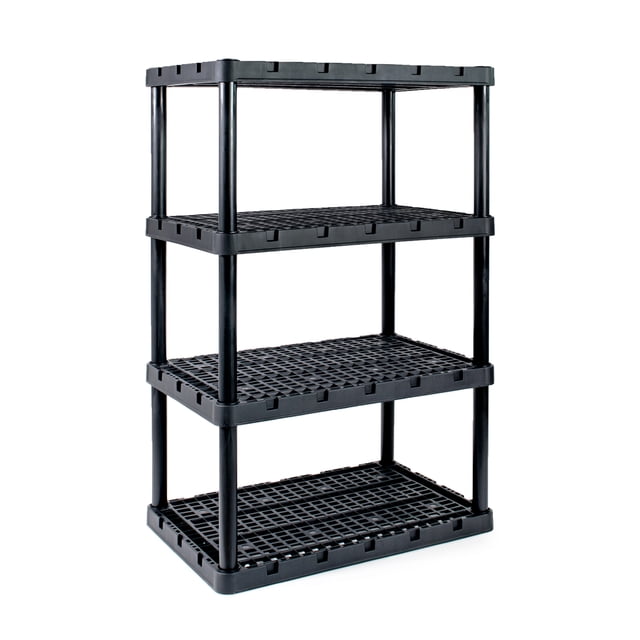 Gracious Living TG 4 Tablettes Knect-A-Shelf Unité d'Étagères Ventilées Robustes en Noir, Conçue pour un Rangement Polyvalent dans les garages, les sous-Sols Ou les Salles Utilitaires. Comprend Quatre Tablettes Ventilées à Hauteur Fixe en Plastique durable, Chaque Tablette Pouvant Supporter jusqu'à 200 Livres, avec une Capacité Totale de 800 Livres. Comprend la Conception Knect-A-Shelf pour Interconnecter Plusieurs Unités. Dimensions : 24 x 36 x 56,25 Pouces.