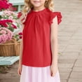 thumbnail image 2 of Chemises à Manches Courtes à Volants pour Filles Mignonnes d'Été Col à Volants Plissé Blouse Texturée, 2 of 7