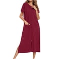 thumbnail image 2 of Timegard Night Shirts for Women Sleepwear Zipper Robe 3/4 Sleeve Side Split Lounge Dress with Pockets, 2 of 7