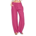 thumbnail image 1 of Dealovy Womens Cotton Linen Pants Elastic High Waisted Drawstring Wide Leg Solid Color Summer Lounge Trousers, 1 of 5