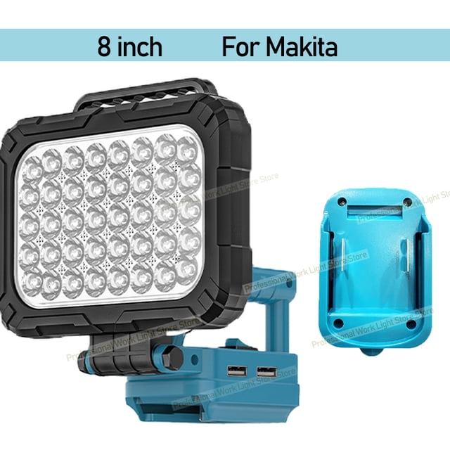 8" Power Tool Parts For Ma*kita 18V Battery LED Work Lights Outdoor Lamp Hand Lantern Spotlight USB Charger