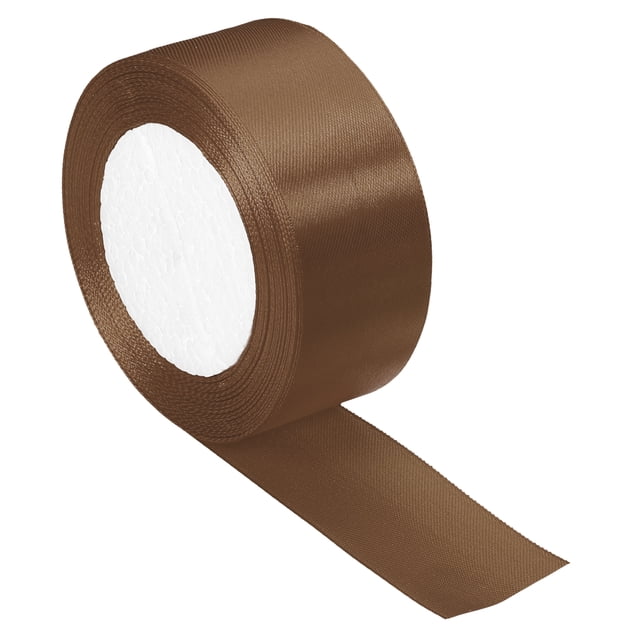 Unique Bargains 1.5" Wide 24 Yards Satin Ribbon Single Side Craft Roll Decoration Light Brown