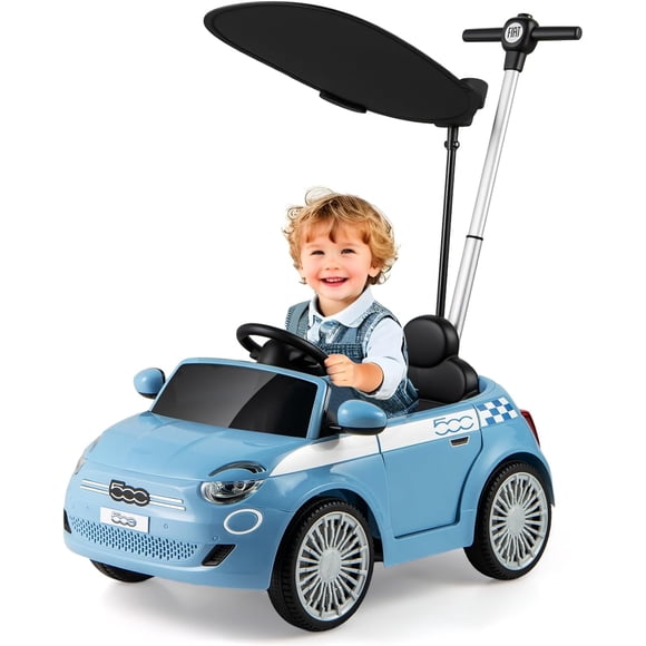 Voiture Pousse-Pousse Fiat 500 sous Licence par OLAKIDS, Poussette 3 en 1 pour Bébé, Voiture Glissante et de Marche avec Repose-Pieds Rétractable, Poignée de Contrôle pour Parent, Klaxon, Jouets à Pousser avec les Pieds pour Enfants Tout-Petits 18 Mois+