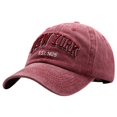 thumbnail image 1 of GDREDA Men Hat Vintage Washed Denim Baseball Cap With Embroidered Letters Unisex New York Style Dad Hat Wine,One Size, 1 of 2