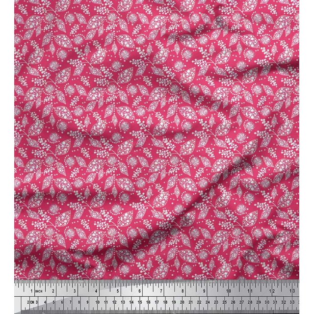 Soimoi Poly Georgette Fabric Dot & Leaves Print Fabric by Yard 52 Inch Wide