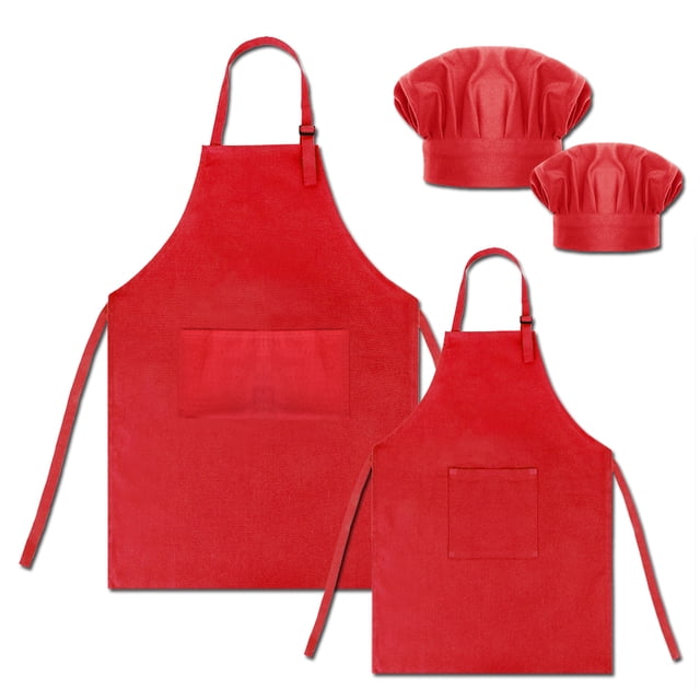 TOPTIE Cotton Canvas Kid & Parent Cooking Aprons and Chef Hat Set