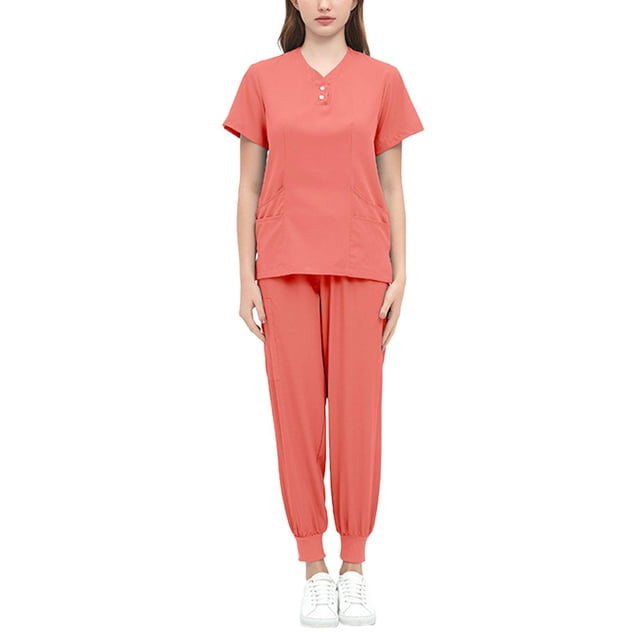 Tachiuwa Ensemble d'Uniforme pour Femmes, Tenue de Soins, Uniforme d'Infirmière, Durable, Col en V, Lavable à la Machine, Respirant, m