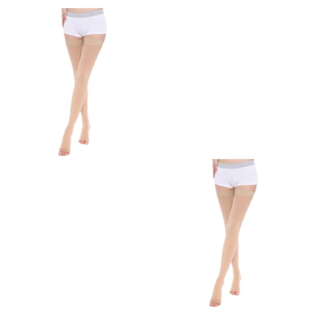 Baohd Soft And Stretchy Compression Stockings Fashionable And Comfortable Open Toe-Skin Color L 2Set