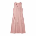 thumbnail image 4 of Uootdi Robes en Lin pour Femmes Col en V Sans Manches Détail Fendu Robes Coupe Décontractée Robes Maxi Tenue de Vacances Cadeau, 4 of 8