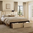 thumbnail image 1 of GUNAITO Full Bed Frame with Storage Headboard Upholster Platform Bed Frame with LED Lights and USB Ports & Outlets Beige, 1 of 9