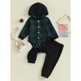 thumbnail image 3 of Honganda 0-24M Baby Boy 2 Pcs Outfit Plaid Long Sleeve Hooded Rompers Pants Set Fall Spring Clothes, 3 of 9