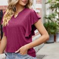 thumbnail image 2 of Birdeem Womens Spring and Summer Flounce V-Neck Solid Color Bottom T-Shirt Hollow Top, 2 of 8