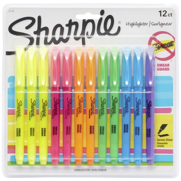 Sharpie Pocket Highlighters, Narrow Chisel Tip, Assorted Colours
